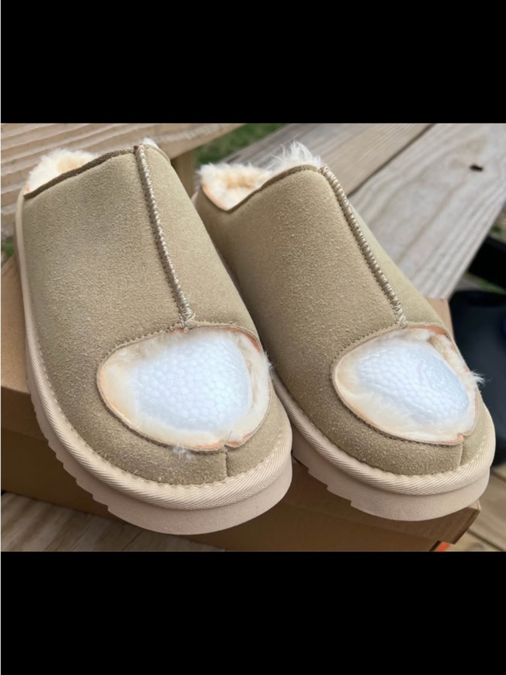 Cozy Shearling-Lined Slip-On Mules in Beige